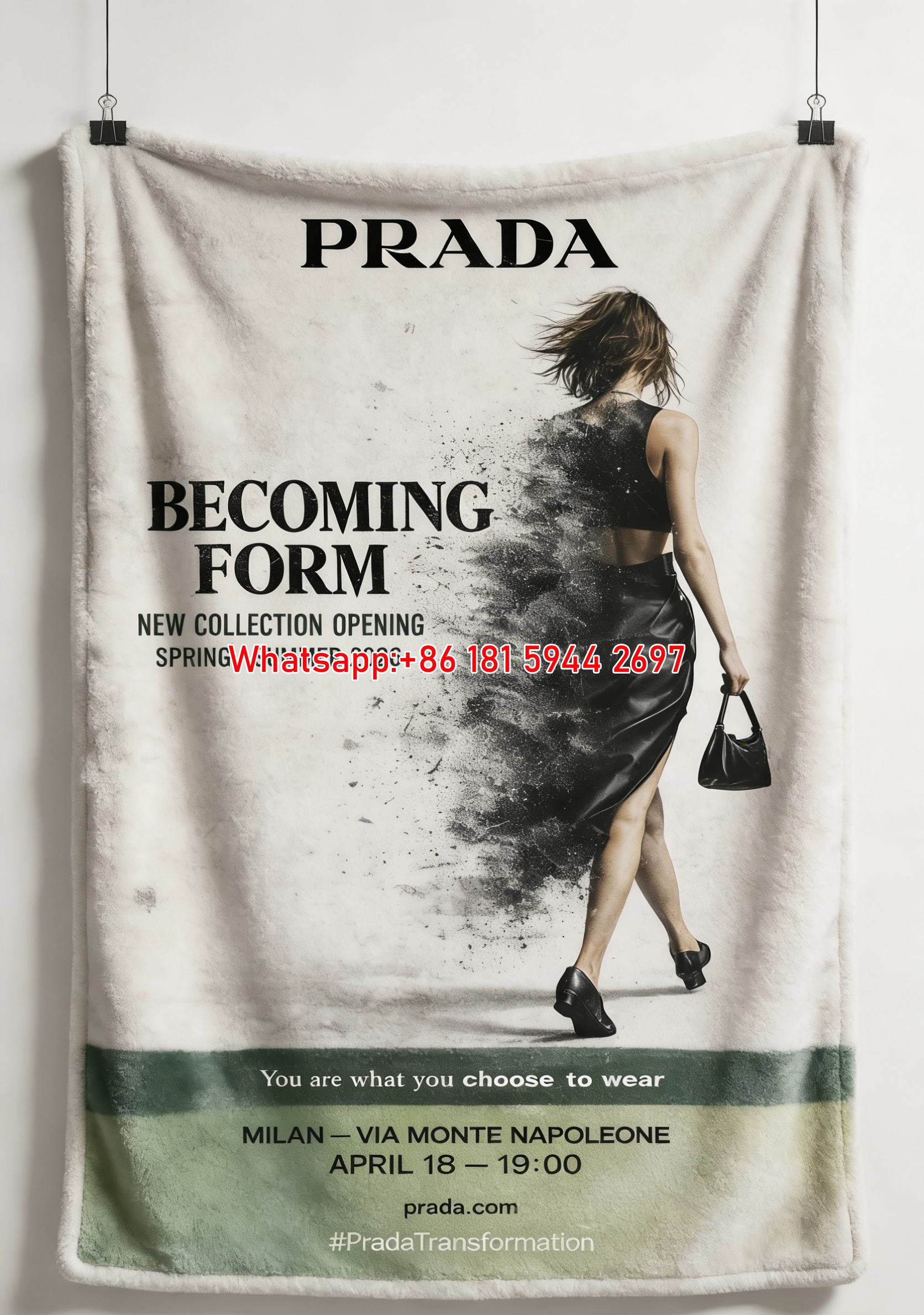 Prada Vintage Off White Black Green Print Flannel Throw Blanket Luxury Designer Sofa Cover Blanket IMG_2849